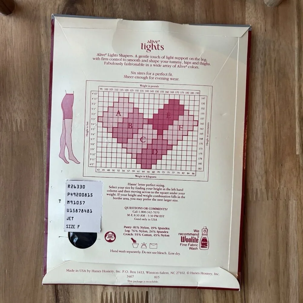 Vintage Hanes Alive Light Support Classic Jet Size‎ F  Pantyhose Granny USA MADE